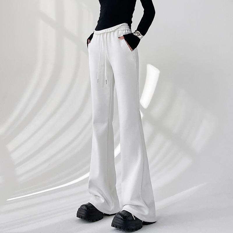 Elegant Women Casual Wide Leg Flare Pants New Fashion High Waist Loose Solid Straight Trousers Women Solid Drawstring Simple Office Ladies Pants 2344