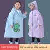 Children's Raincoat with Zipper for Boys and Girls, Primary School Students, Kindergarten, Rainproof, with Backpack Space, Cartoon Rain Poncho