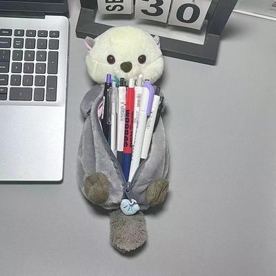 Pencil Pouch Cartoon Sea Otter Shape Pencil Case Large Capacity Zipper Closure Stationery Organizer Pen