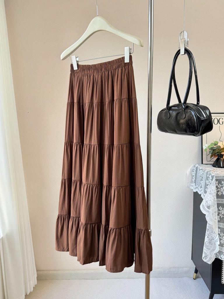 2026 New Korean Style High Waist Flowy Tiered Patchwork Skirt for Women