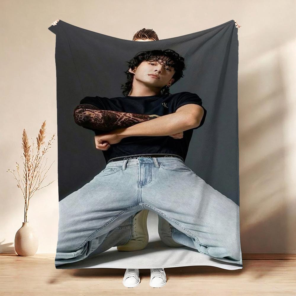 Stylish Male Idol Against Starry Background Theme Printed Blanket Soft Comfortable Throw Blanket For Living Room Kids Room Party Decor Memorial Gift