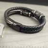 Combination Symbol Accessories Stainless Steel Men's Leather Bracelet Double Weave Suitable for Handsome Boys Birthday Gifts