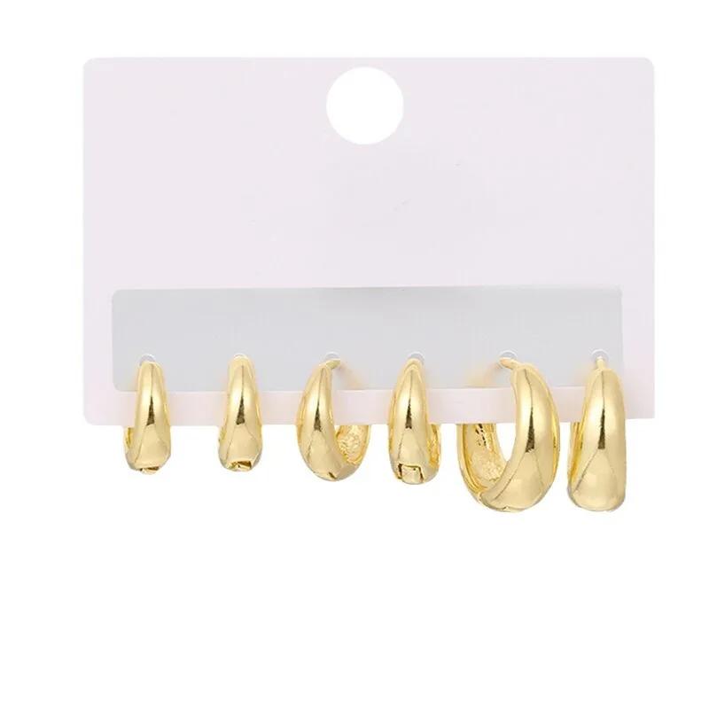 6PCS Simple Gold Plated Copper Metal Minimalist Invisible Huggies Hoop Earrings for Women Glossy Small Geometric Circle Hipho