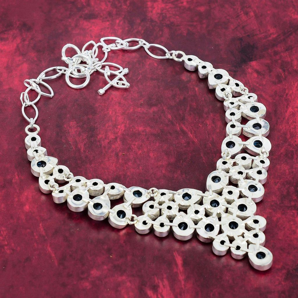 Blue Topaz 925 Solid Sterling Silver Necklace with Adjustable Chain, Handmade Gemstone Jewelry Necklace For Memorial Day