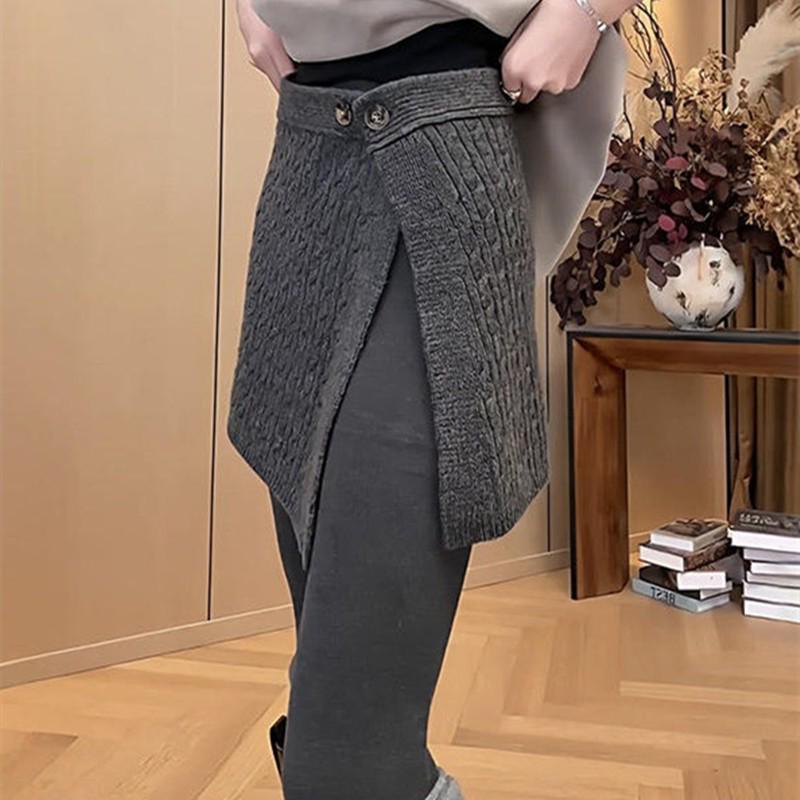 

Korean Button Knit Wool Skirt: Stylish, Warm, Versatile Layering One Size W298 [80-120] серый