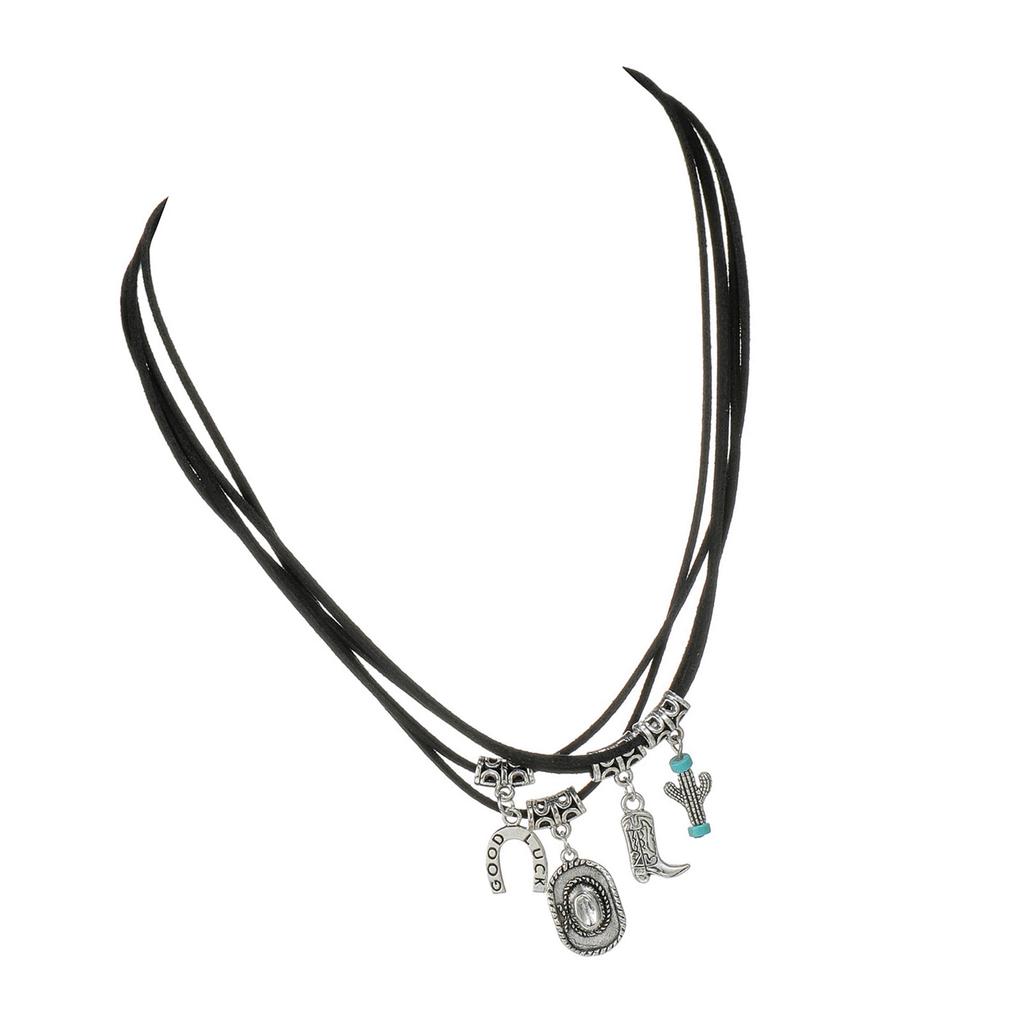 Vintage Western Style Multi Layer Pendant Necklace for Women and Girls in Brown Leather with Sophisticated Accents