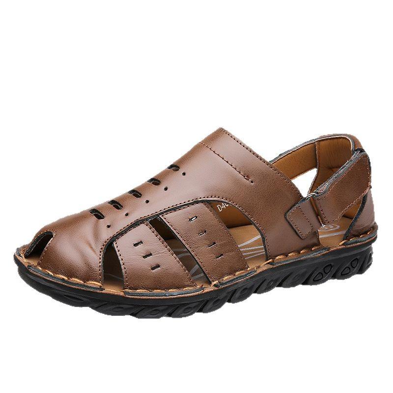 Fashion Solid Color Cow Leather Sandals Men 2025 Summer New Designer Big Size Beach Shoes Man Fashion Casual Outdoor Sandalias Hombre