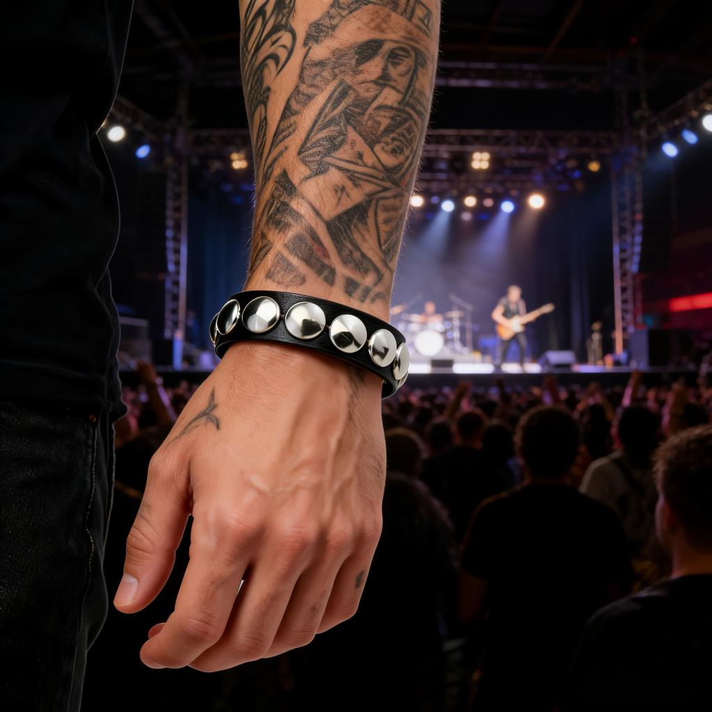 Punk Leather Bracelet, Rivet Spike Wristband, Gothic Chain Cuff, Rock Jewelry, Streetwear Accessory, Biker Hand Band, Unisex