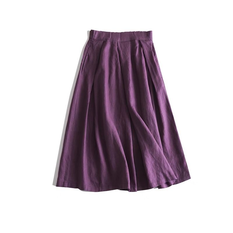 Export Export Daily Order 9 Pure Linen French Large Pleated Easiest for Match Artsy Waist Umbrella Skirt Mid Skirt