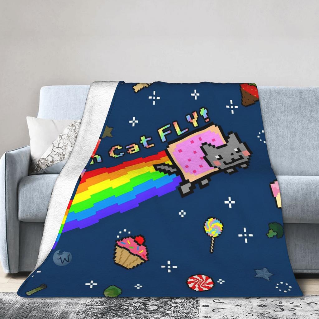 Katze Regenbogen Pixel Welt Nyans Decken Fleece Frühling Herbst Atmungsaktiv Super Warm Überwurfdecken für Bettwäsche Sofa Teppich Stück