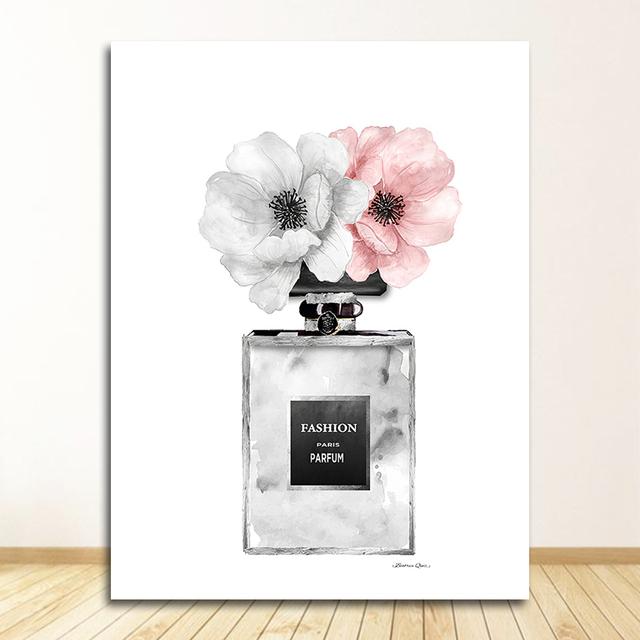 Prints Pink Peony Posters Wall Pictures Home Decor  Poster Perfume Abstract Painting Quotes Perfume Bottle Wall Art Canvas