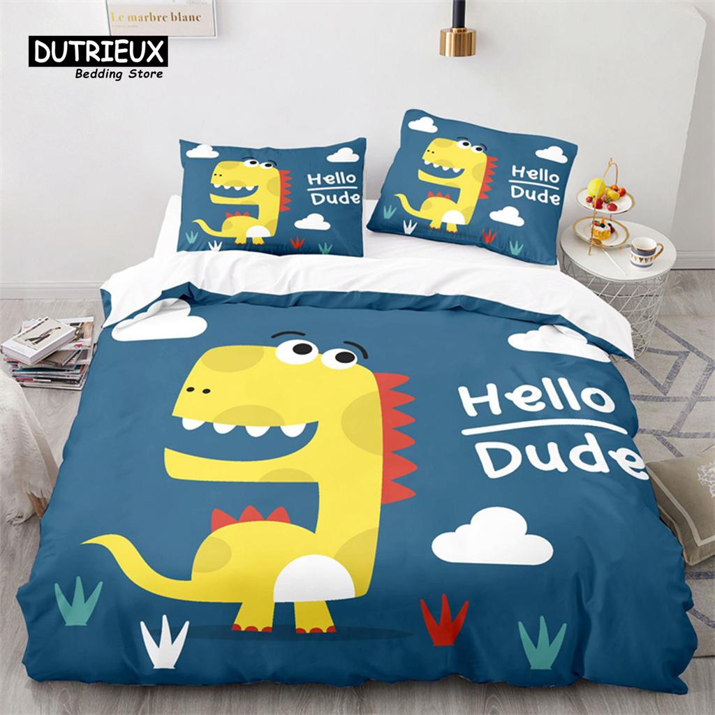 Desene animate dinozaur pilotă capac drăguț animal lenjerie de pat set twin pentru copii băieți fete decor microfibră pilotă capac cu fețe de pernă