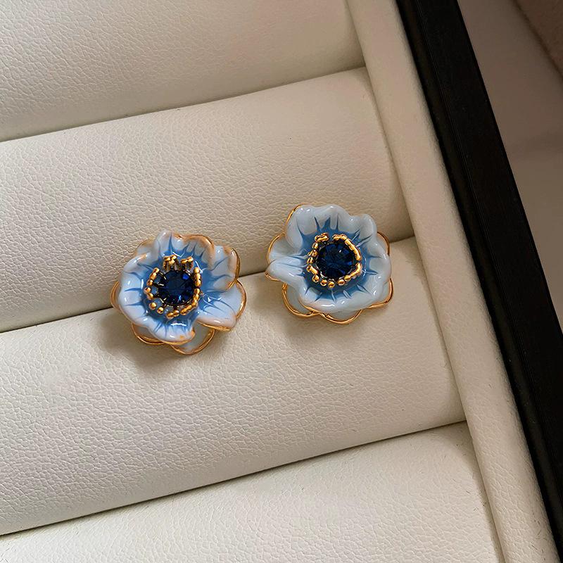 New Chinese Style Blue White Flower Earrings Delicate Daily Accessories