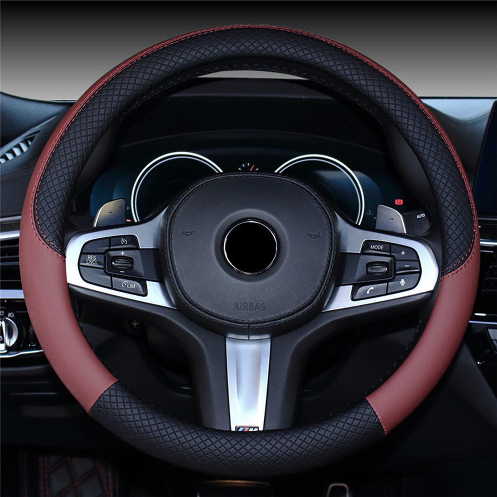 Univerzálne poťahy na volant do auta 38 cm Auto Interiér Autá Kožený ochranný poťah Štyri- Univerzálny poťah na volant One Size vínová