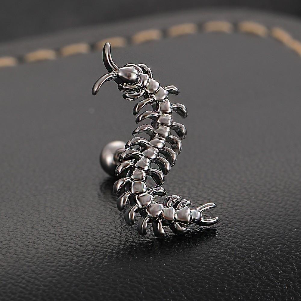 Stainless Steel Centipede Cartilage Jewelry Retro Style Does Not Fade Gothic Punk Stud Earrings Necklace Unique Design