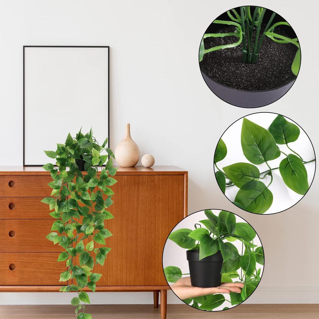 Artificial Datura & Eucalyptus Hanging Plants - Indoor Wall Decor with Small Potted Flowers