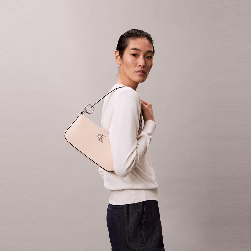 Calvin Klein Classic Minimalist Metal Letter Zipper Underarm Mixed Material Shoulder Bag Medium Women Bags Almond-Yellow DH3237-5FZ