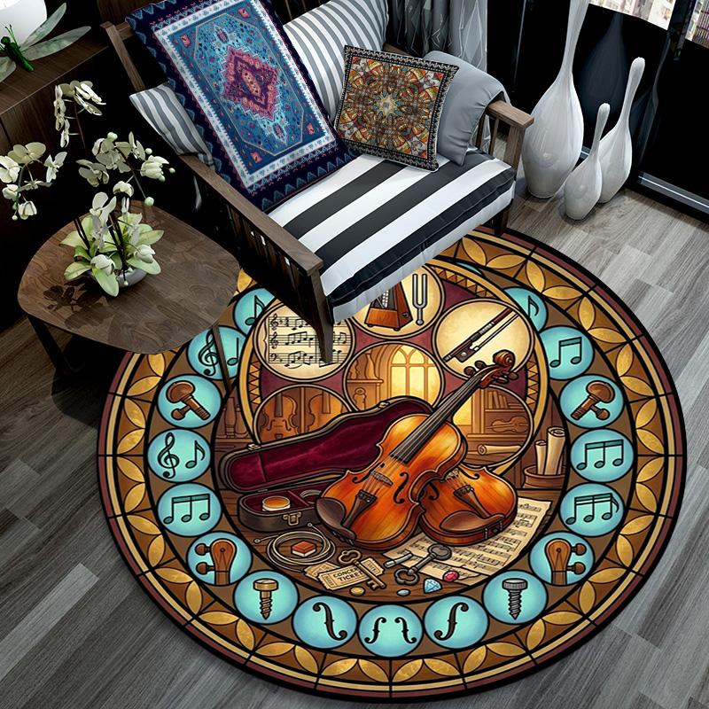 Music Nature Harmony Round Area Rug Under Office Chairs Bedroom Living Room Home Decor