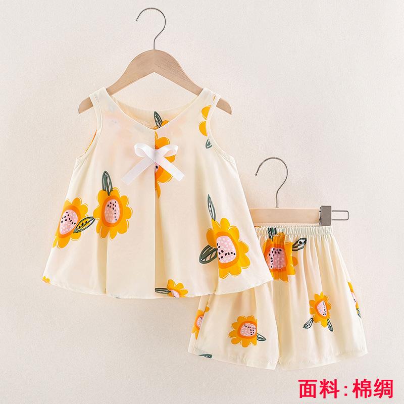 Girls Summer Floral Rayon Vest And Shorts Set Cute Baby Cotton Silk Home Wear Two Piece Outfit For Kids