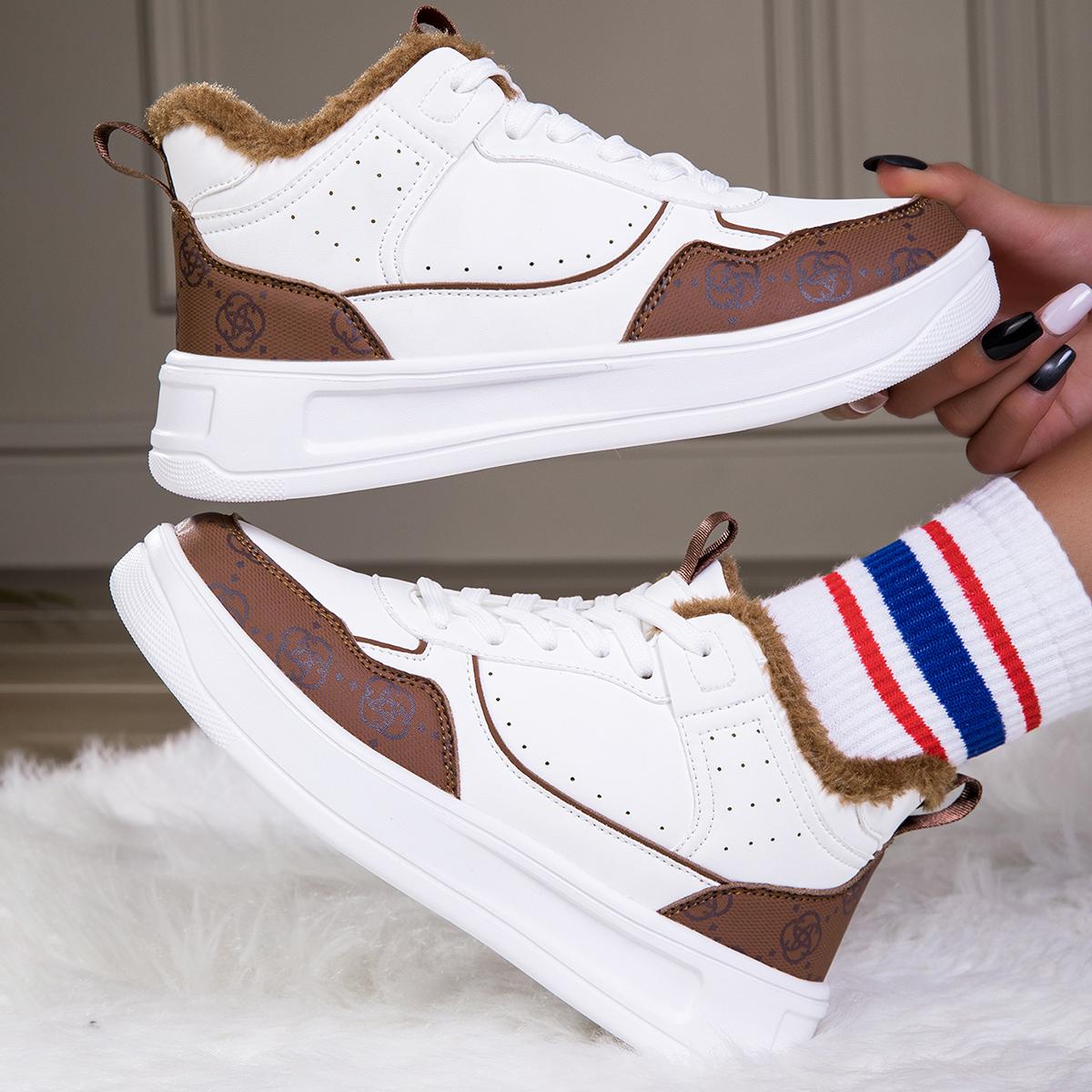 TUINANLE зимняя женская обувь теплые плюшевые кроссовки из искусственной кожи на плоской — фото 4