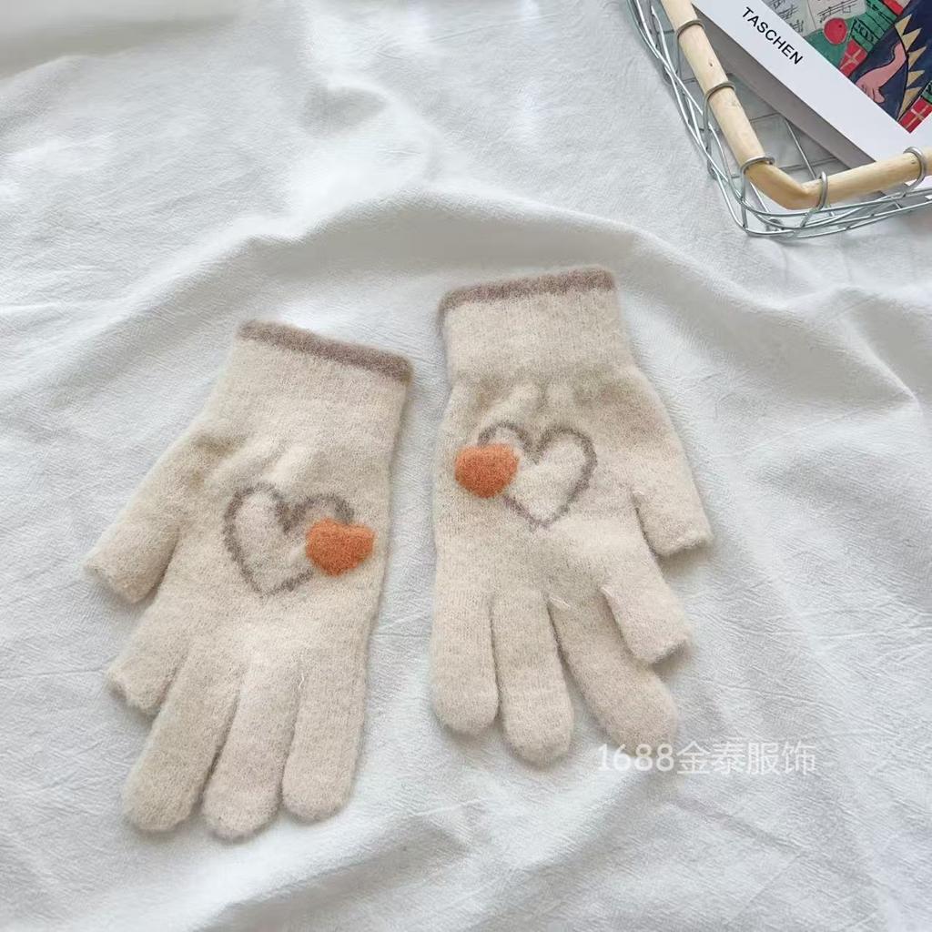 Love knitted gloves 25 autumn and winter new women's outdoor leakage 2 fingers to keep warm and cold, student finger touch screen gloves batch