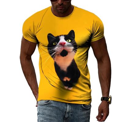 Hot Sale Funny Animal Cat 3d Printed T-shirt Summer Men's Short Sleeves Tees Casual Crew Neck Men's Oversized Men's Street Wear