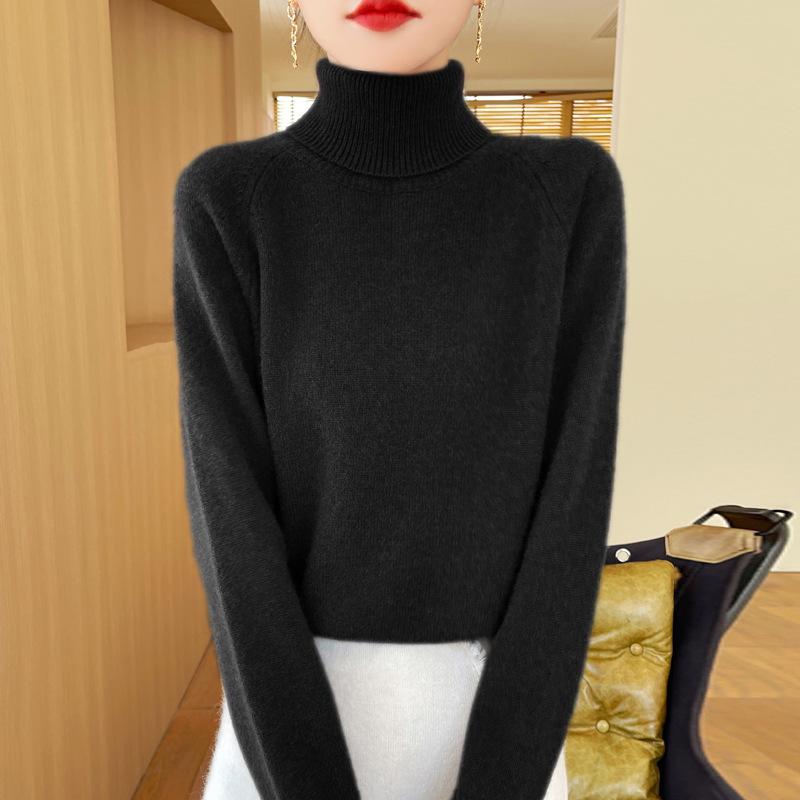New Women's Casual Autumn/Winter High Neck Velvet Knit Sweater - Solid Color Short Pullover