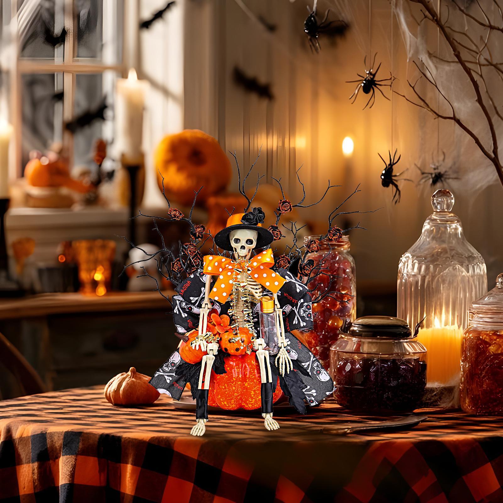 

Halloween Figurines Skeleton Pumpkin Figurine Halloween Realistic Skull Ornament For Bookshelves Porch Living Room Entryway CHINA