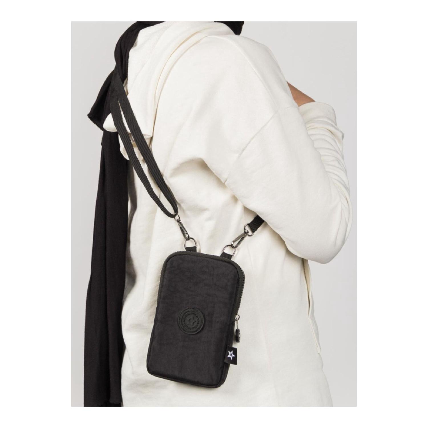

Newishpolo Women Black Waterproof Crinkle Mini Phone Wallet Neck Strap Cross Shoulder Waist Bag чёрный