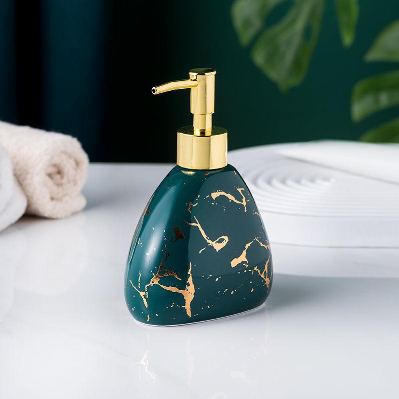 Gold Plated Marbled Ceramic Lotion Bottle Bathroom Supplies Mouthwash Cup Toothbrush Cup Soap Dish Set Hotel Wash Lotion Bottle