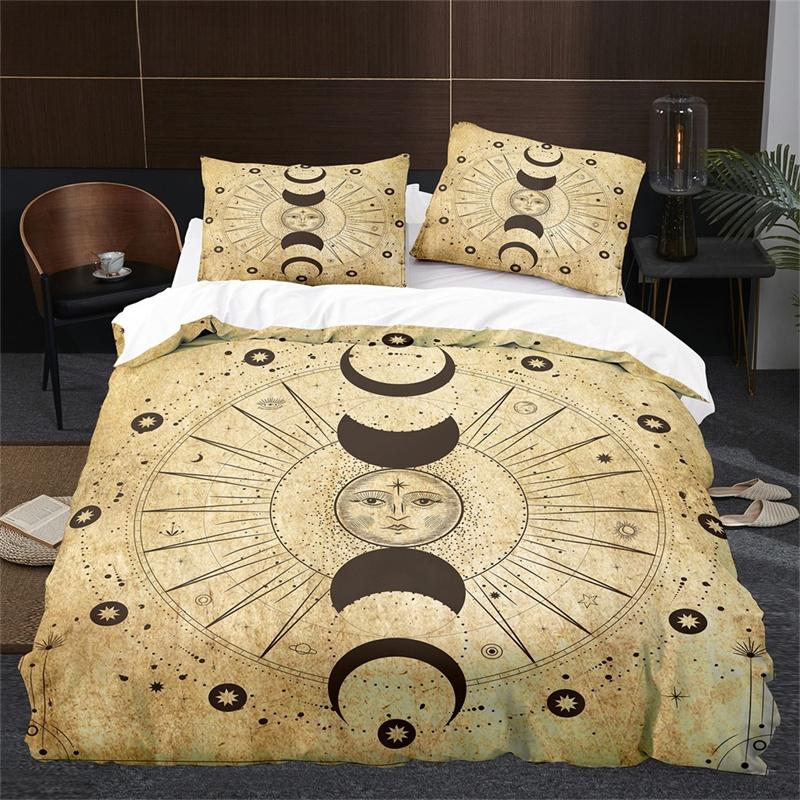 Sun Moon King Queen Duvet Cover Boho Magic Style Bedding Set for Teens Adults Golden Exotic Tribe 2/3pcs Polyester Quilt Cover