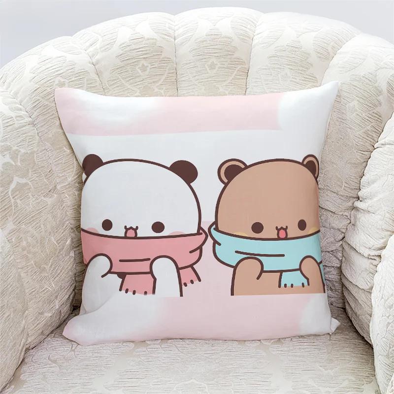 Niedliche Panda Bubu und Dudu Druck Kissenbezüge Heimdeko Kawaii Cartoon Animation Sofakissenbezug Schlafzimmerzimmer Kissenbezüge