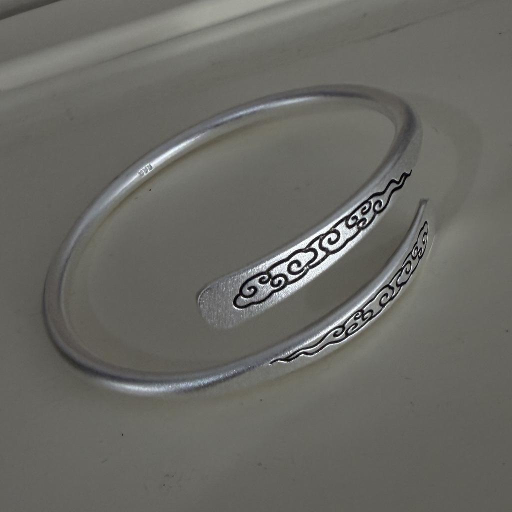 100% Solid 925 Sterling Silver Retro Bracelet for Women Men Vintage Handmade Cloud Pattern Simple Bracelet Birthday Gift