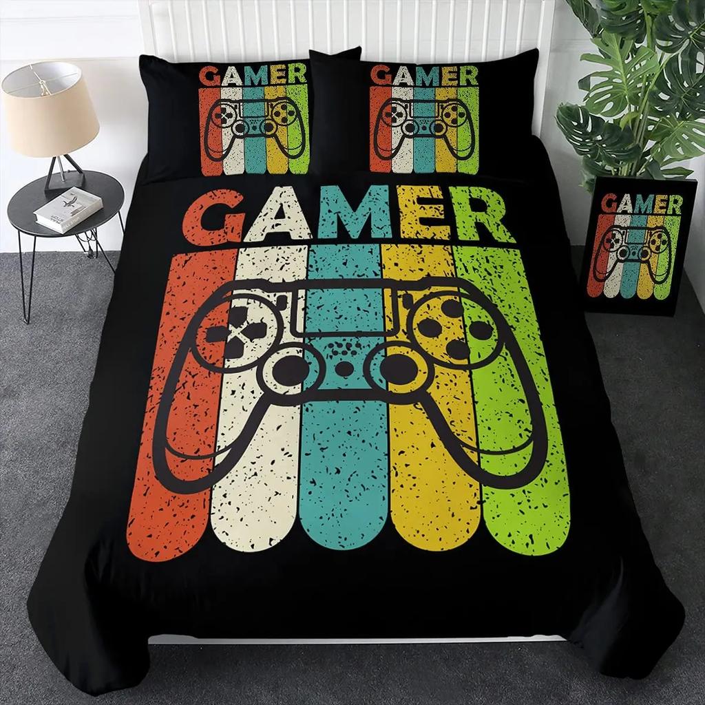 Gaming Bedding Set Game Bed Cover 135 For Adults Kids Soft Microfiber Modern Gamepad Duvet Cover Decorative With Pillowcase