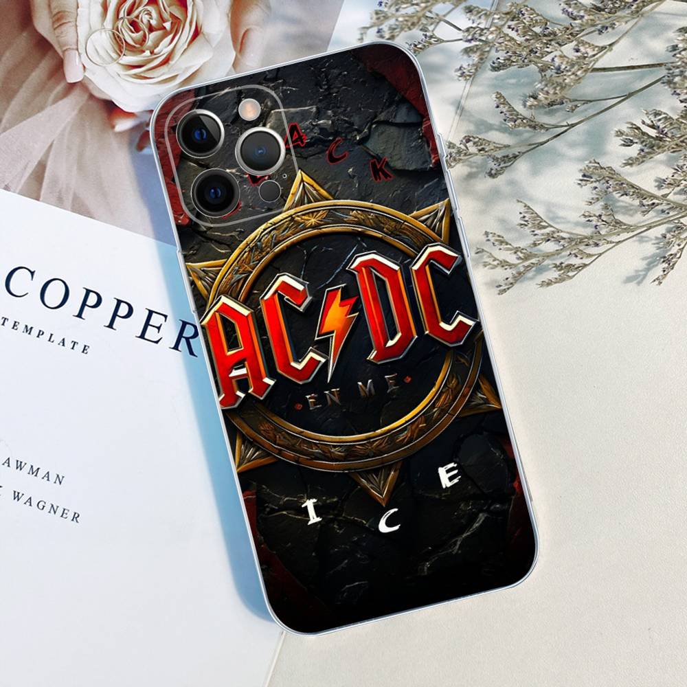Custodia in TPU Trasparente AC Back In Black DC per iPhone 17 11 12 13 14 15 16 Pro Max 16 Plus Cover
