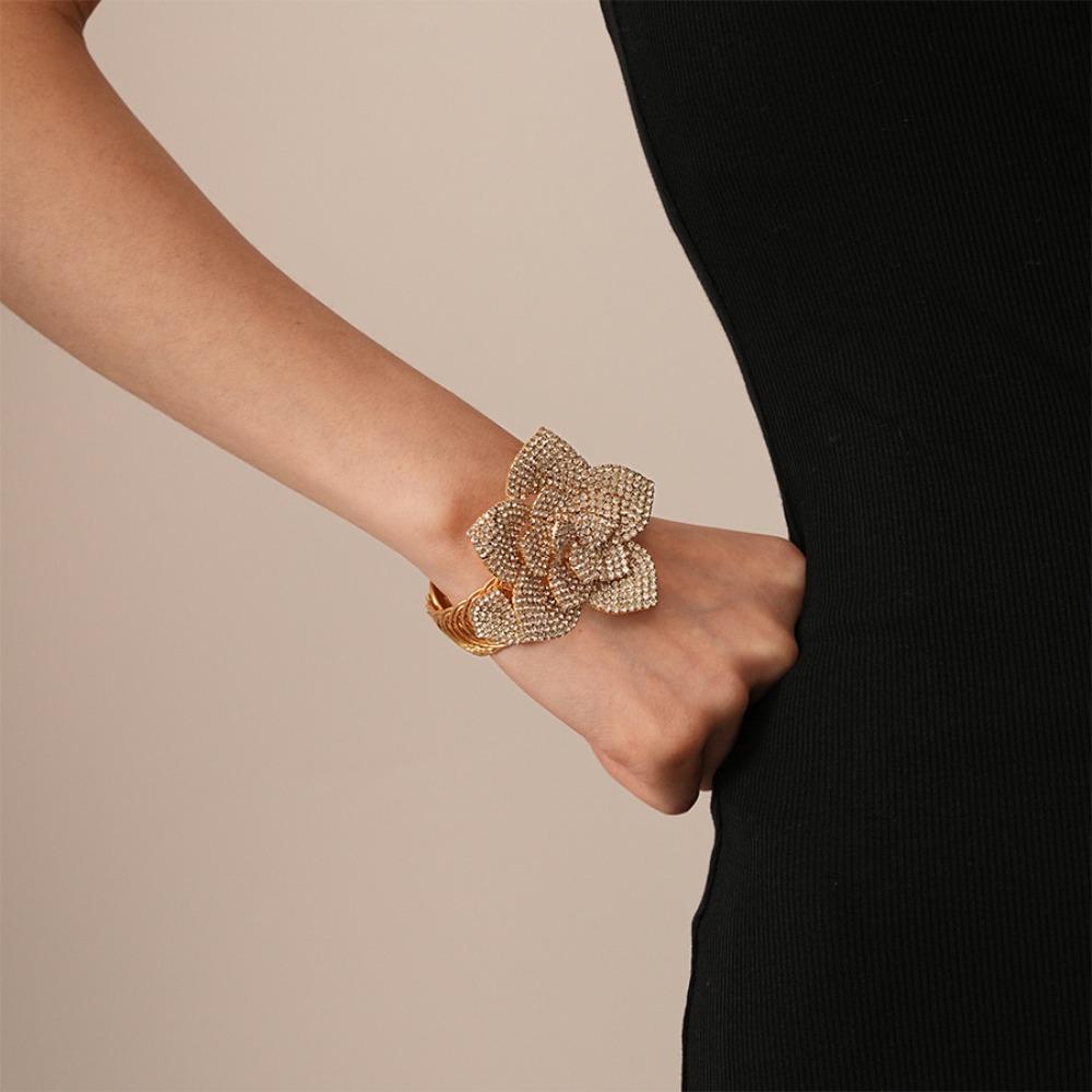 Bling Rhinestone Arm Cuff Bracelets Zinc Zinc Alloy Flower Upper Arm Bangle Flower Armband Arm Chain  Girls