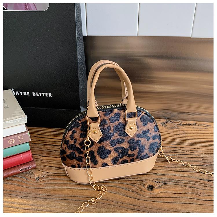 Leopard Print Girl's Mini Crossbody Handbag with Chain
