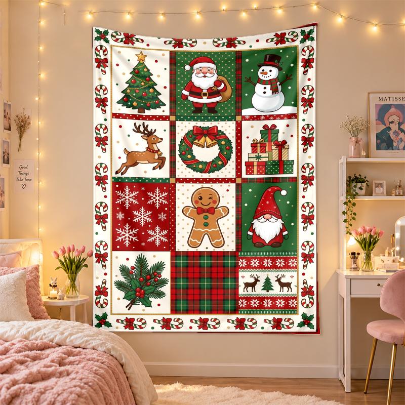 Weihnachtlich bedruckter Wandteppich für Schlafzimmer Wohnzimmer Wanddekoration Feiertagsgeschenk