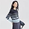 GIORDANO Women's Retro Striped Knit Sweater with Shoulder Buttons