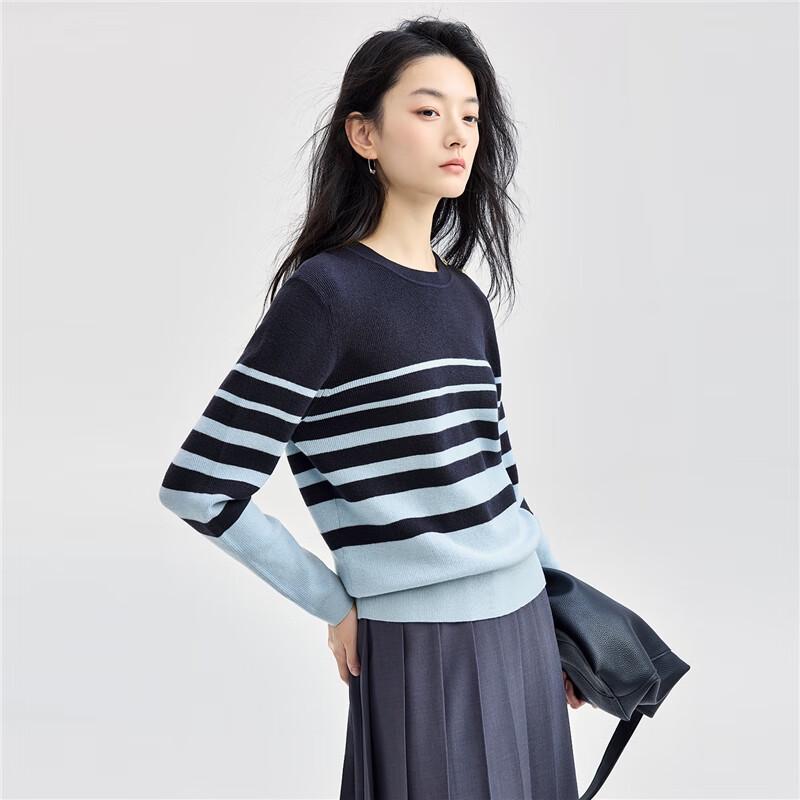 GIORDANO Women's Retro Striped Knit Sweater with Shoulder Buttons