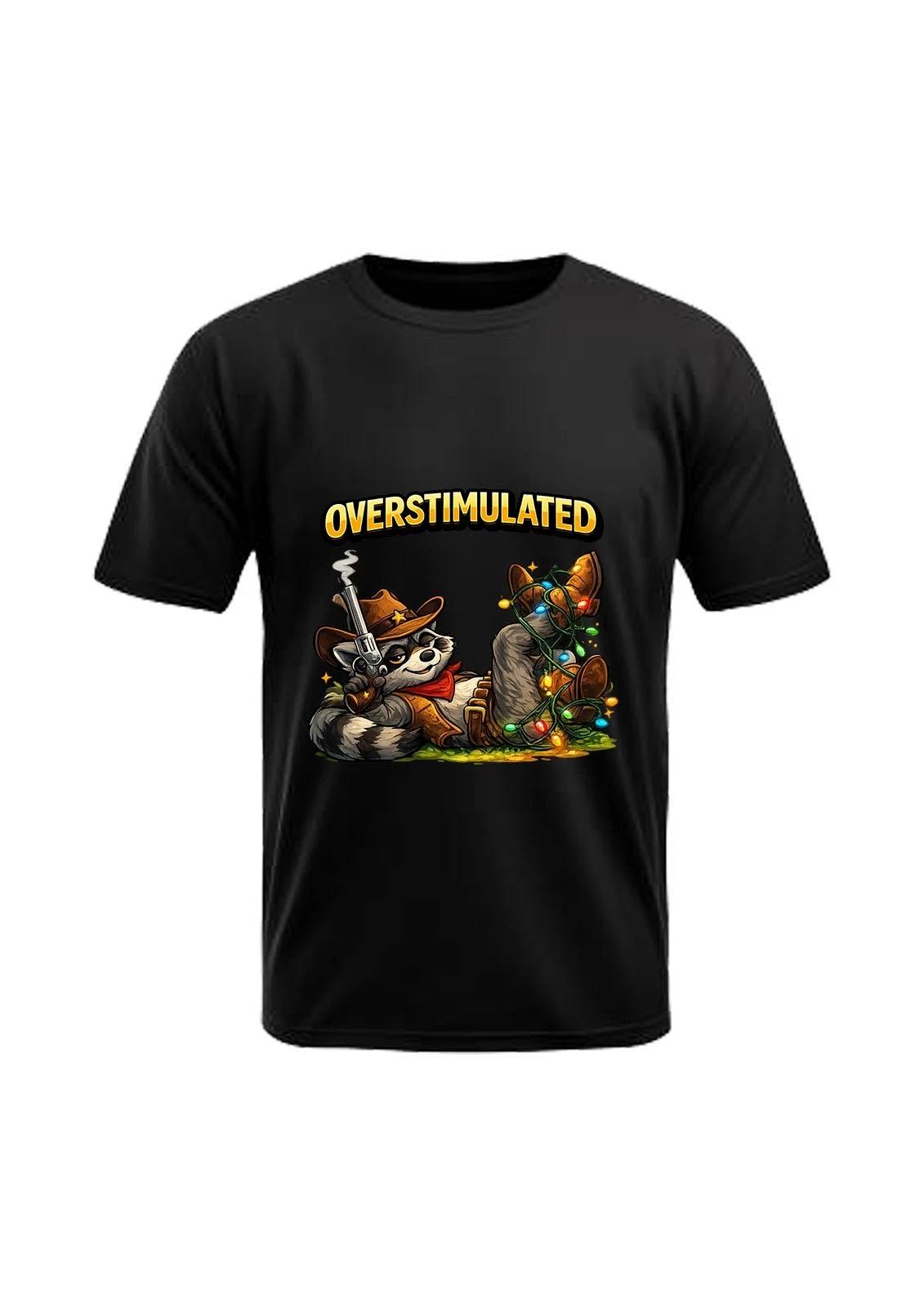 Overstimulated Racoon Cowboy Funny/Rude T-Shirts For T-Shirt Nights.. XL