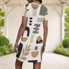 Women Plus Size Round Neck Short Sleeve Patchwork Printed Fitted Mini Dress Black White Grey