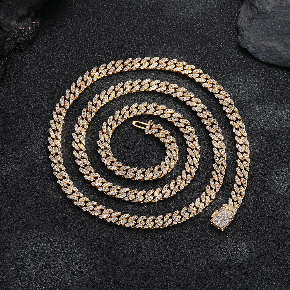 Geometric Diamond 6mm Single Row Cuban Chain Necklace, Hip-hop Personality Full Diamond Bracelet, Trendy Accessory