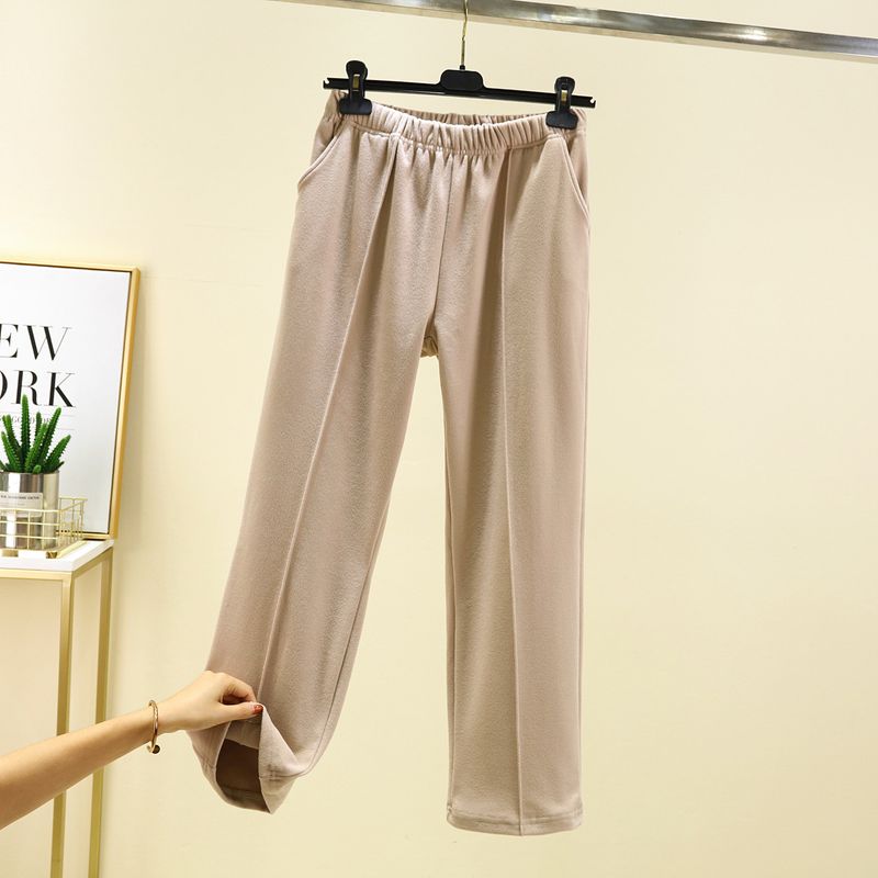 Double-Sided Dralon Heattech Home Pants Loose Plus Size Thickened Pajama Pants Elastic Waist with Pocket Straight-Leg Pants Velvet Padded Casual Pants