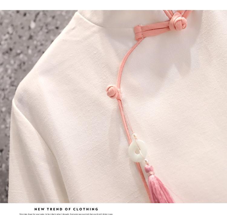 Modern Chinese Tang Suit Hanfu Tea Set: Seven-Sleeve Embroidered Skirt Outfit for Summer