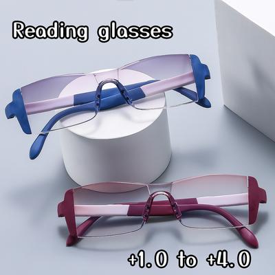 Noi ochelari de lectură bifocali fără ramă, tăiați cu diamant, ochelari de ochi pentru prezbiopie, care blochează lumina albastră Ochelari de protecție a ochilor