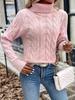 Autumn/Winter Women's Solid Color Cable Knit Turtleneck Sweater - Casual European & American Style