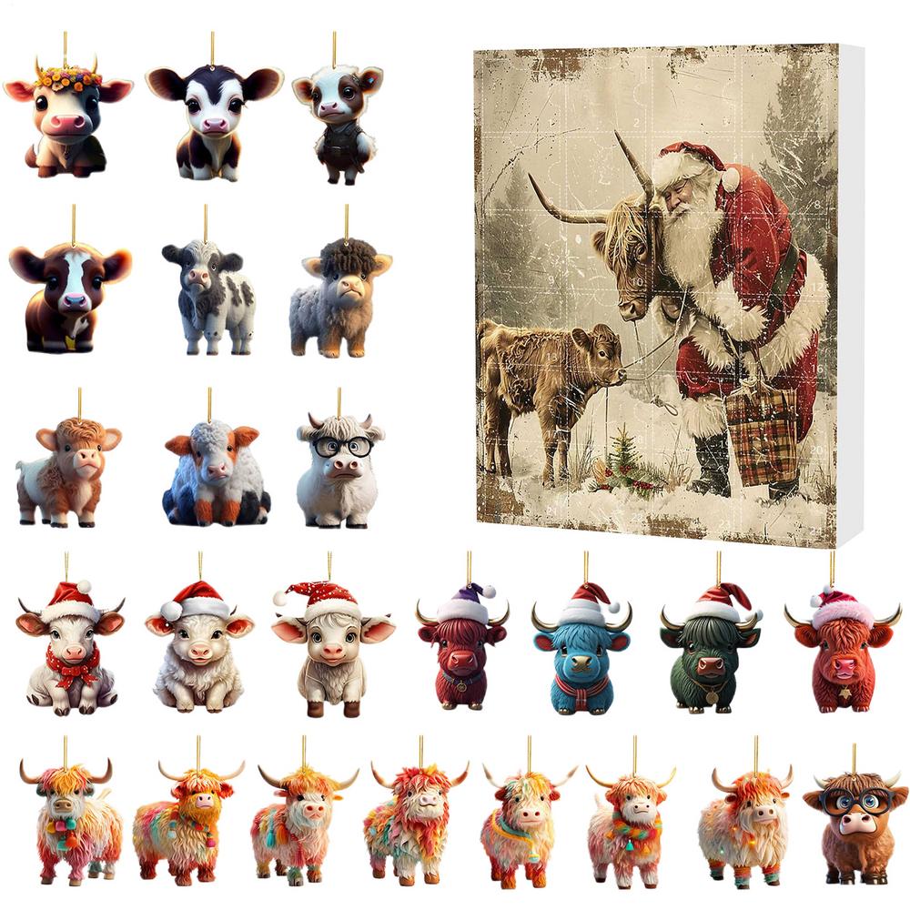 Christmas 2D Acrylic Ornaments 24-Day Countdown Calendar Animal Charm Tree Hanging Pendant 2026 New Year Holidays Kids Gifts