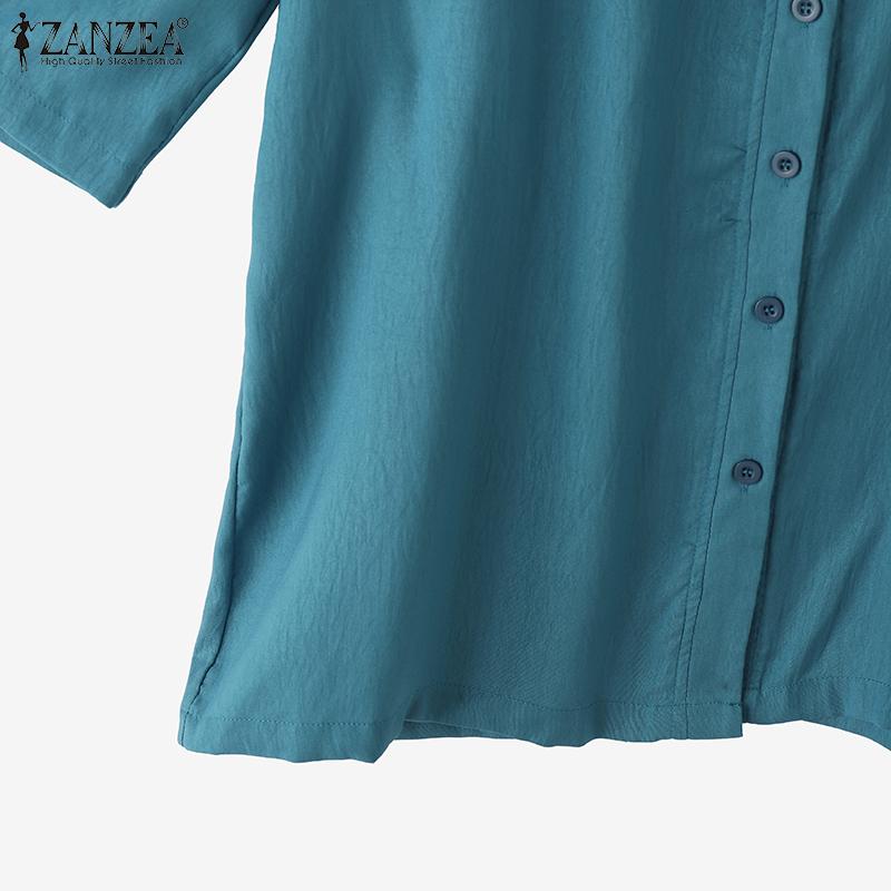 ZANZEA Women V Collar 3/4 Sleeve Buttons Up Casual Loose Long Cardigan Tops