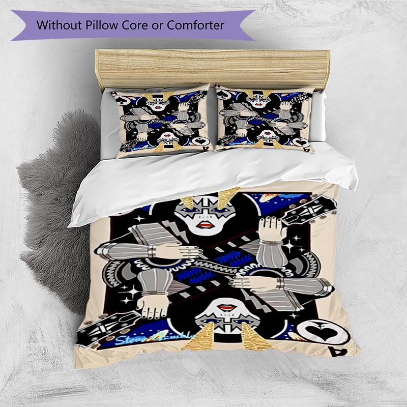 3pcs Duvet Cover Set (1*Duvet Cover + 2*Pillowcase, Without Core), Kiss Rock and Roll Print Bedding Set, Bedroom Decor, All‑Season, Birthday Gift